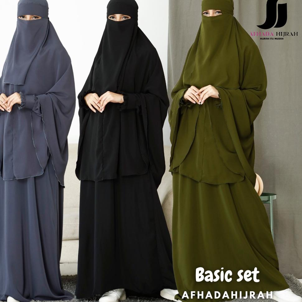 TERLARIS Gamis sunnah gamis set cadar basic set syari hitam terbaru murah