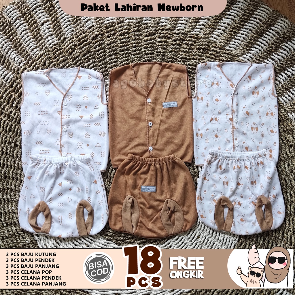 18 Pcs Paket Lahiran Best Seller warna Coklat Susu Unisex baby Newborn