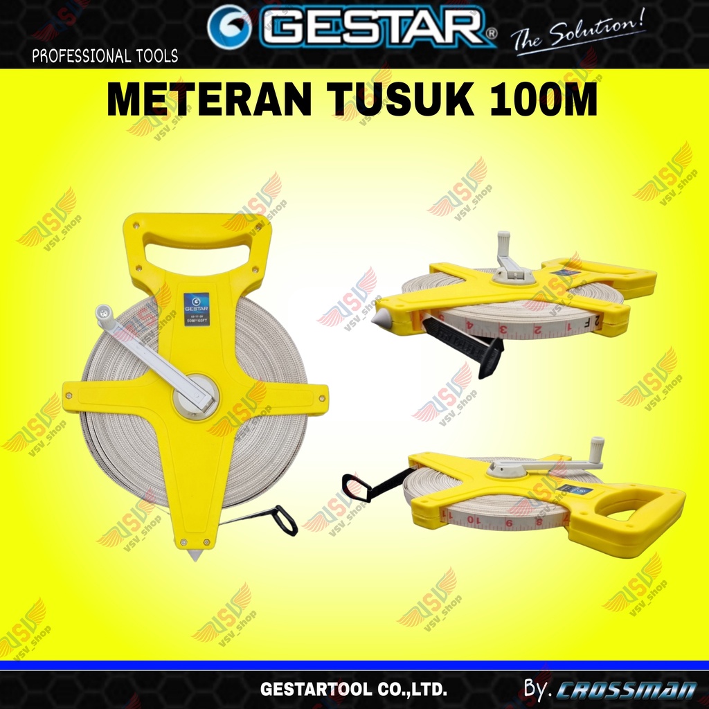 GESTAR Meteran Roll Tusuk 100m Meteran Gulung Tancap Fiber Meteran Tanah