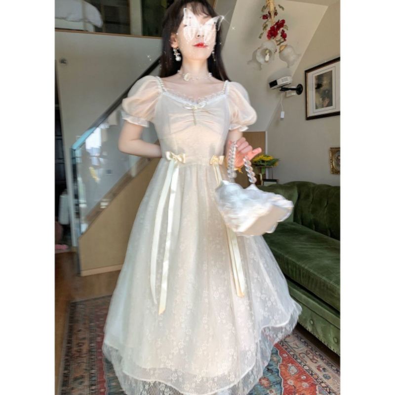 [MikanHiro Store] Summer Elegant Fairy Dress Women Patchwork Lace Designer Sweet Dress