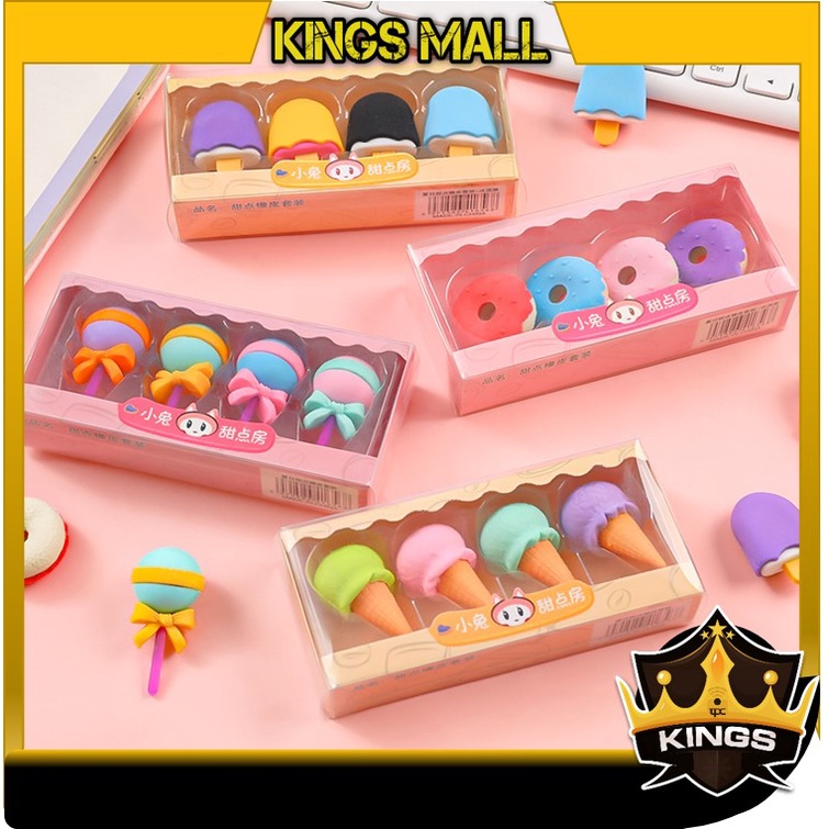 

KINGS - S5673 Penghapus Pensil Lucu Set 4Pcs / Penghapus Set Cute / Penghapus Model Ice Cream Donat Lolipop / Alat Tulis Sekolah
