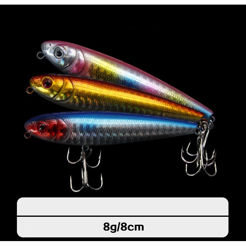 Mengambang Pensil Plastik Umpan 8cm/8g Keras Swimbait 6warna Buatan Air Tawar Popper Ikan Umpan Bass Lure Fishing Tackle