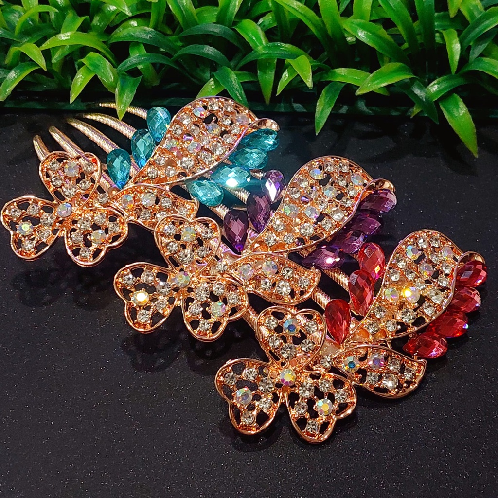 Sirkam Rambut gigit 5 wanita korea premium full mata zirkon pita baru