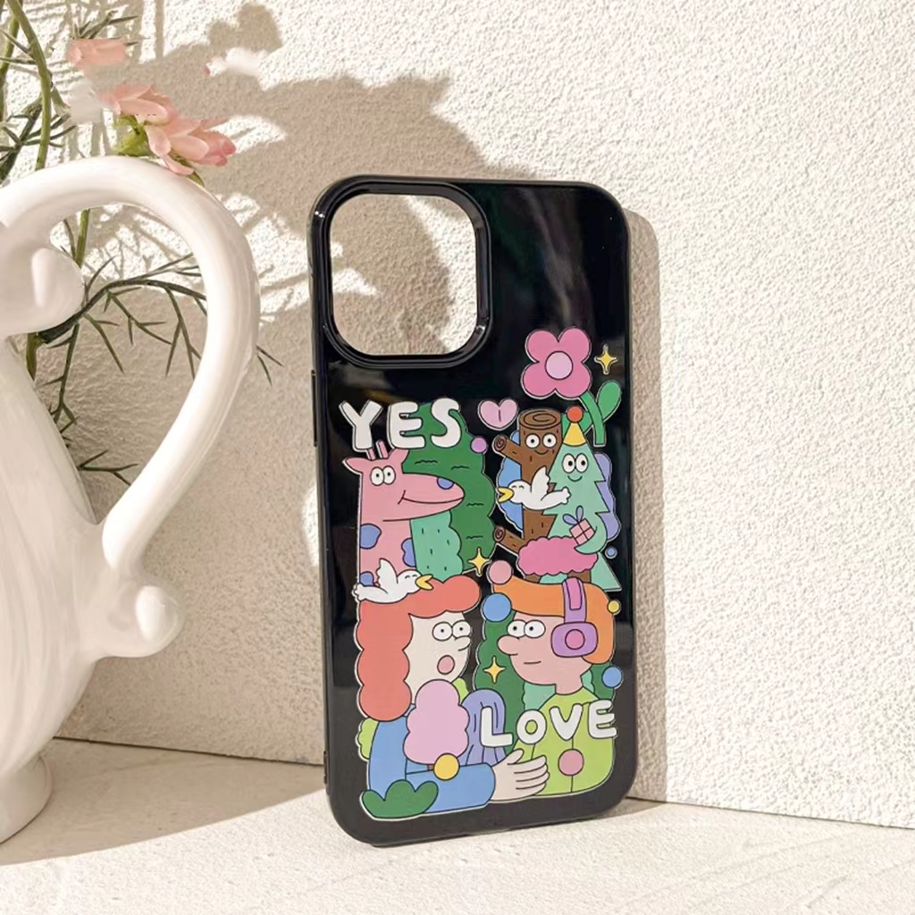 IPHONE Ins Karakter Kreatif Cocok Untuk Iphone14 14pro 14plus 13 13mini 13pro 13prm iPhone12 7Plus 8Plus Xr XS 13 12mini Pro Max TPU Empat Sudut Casing Ponsel Tahan Guncangan