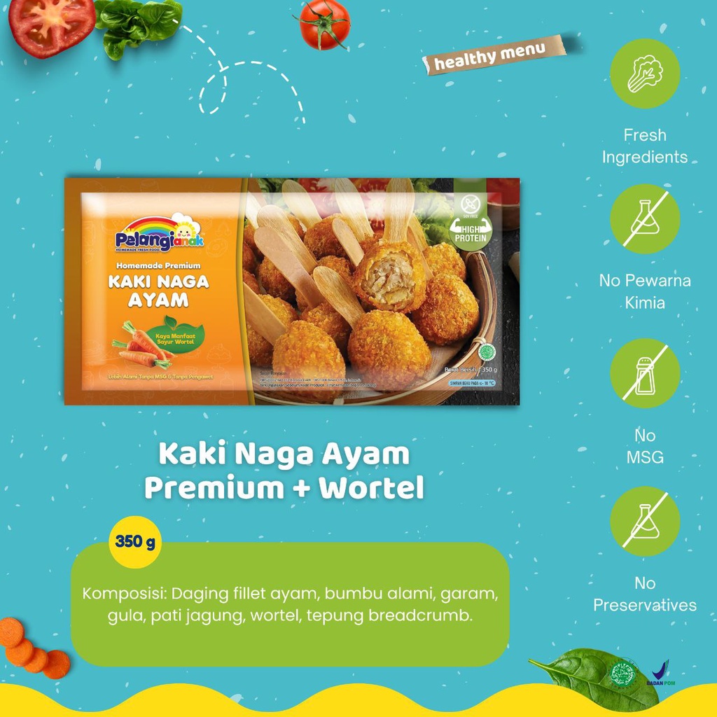 Kaki Naga Ayam Premium Plus Wortel NON MSG kemasan 350g Pelangi Anak Frozenfood