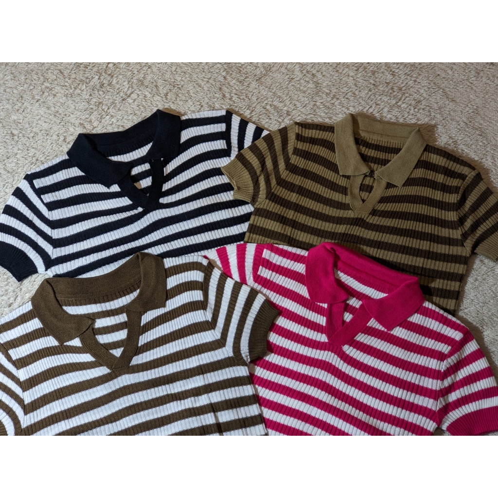 Crop top kerah polo salur