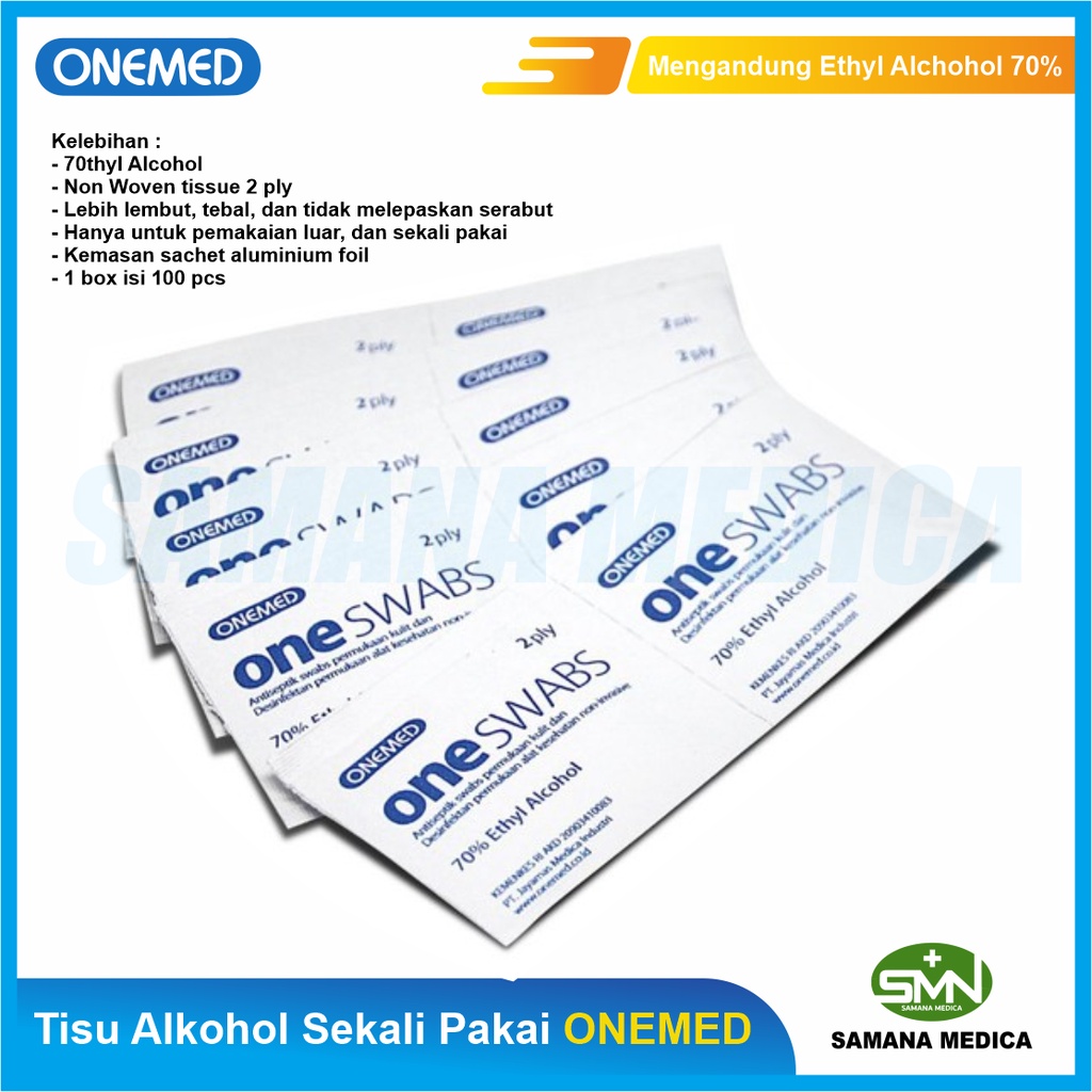 Oneswabs Tisu Alkohol Swab 2ply ONEMED Isi 100pcs Tissue Alcohol Swab Kapas Alkohol One Swabs, 1 karton isi 24box