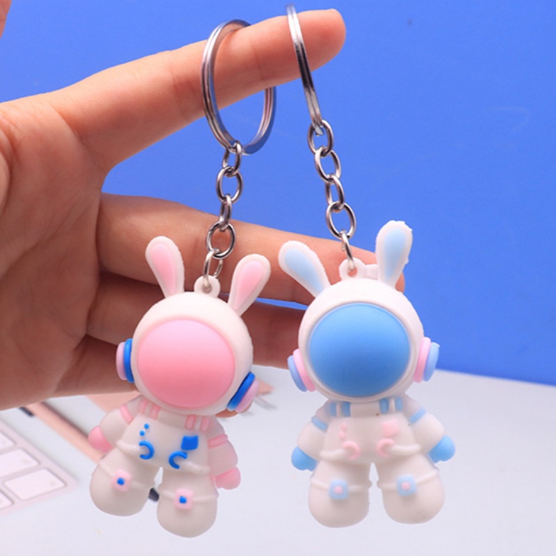 Pink Biru Bunny Pendant Key Ring Space Rabbit Couple Gantungan Kunci Gadis Ransel Hiasan Gantung Ulang Tahun Hias Hadiah Souvenir