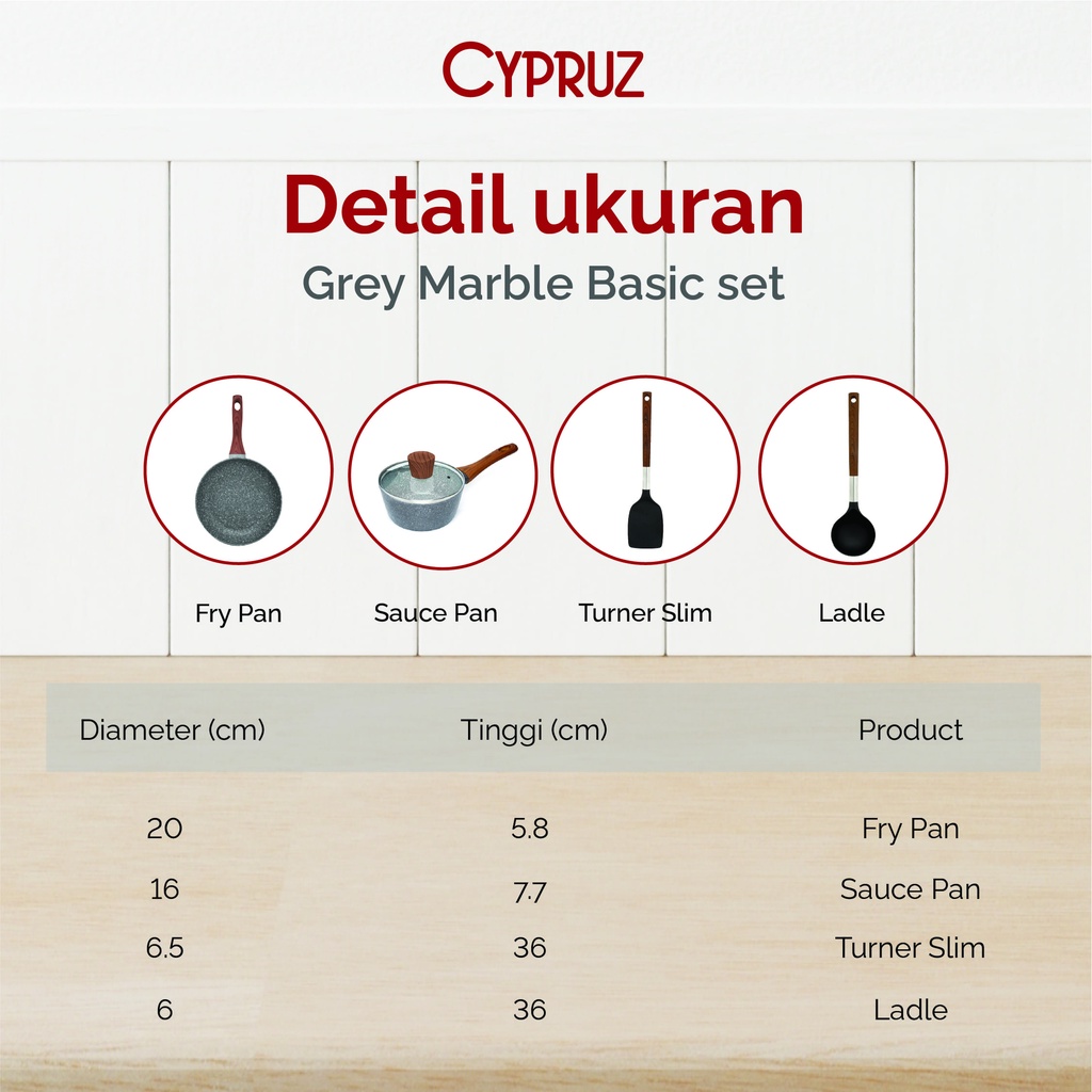 Cypruz Cookware Set Grey Marble Series Panci Set Anti Lengket Premium 5 Pcs