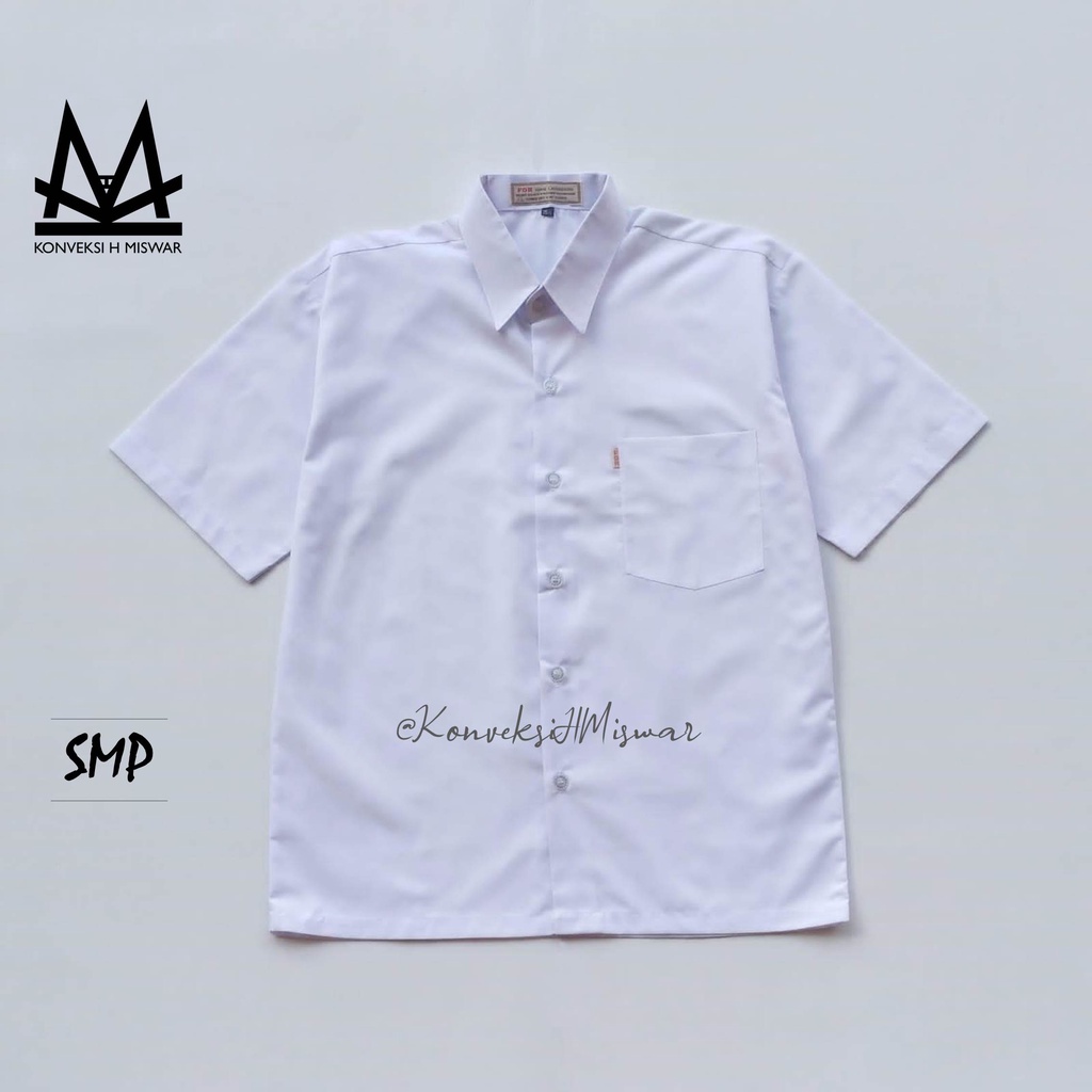 Seragam Sekolah SMP Baju Putih Lengan Pendek Polos - Atasan Hem Kemeja Anak Laki-laki Putra Cowok