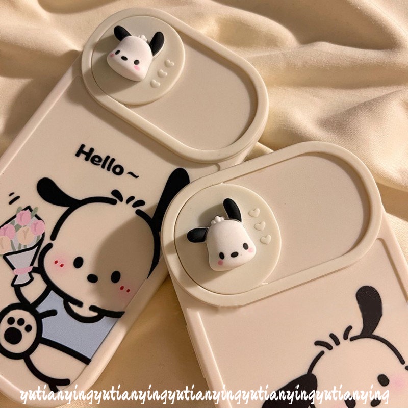 IPHONE Pasangan Lucu Pochacco Case Kompatibel Untuk Iphone11 13 12 Pro MAX Xr7 8 Plus X XS MAX Lembut TPU Kartun 3D Boneka Push Pull Jendela Penutup Perlindungan Lensa Kamera