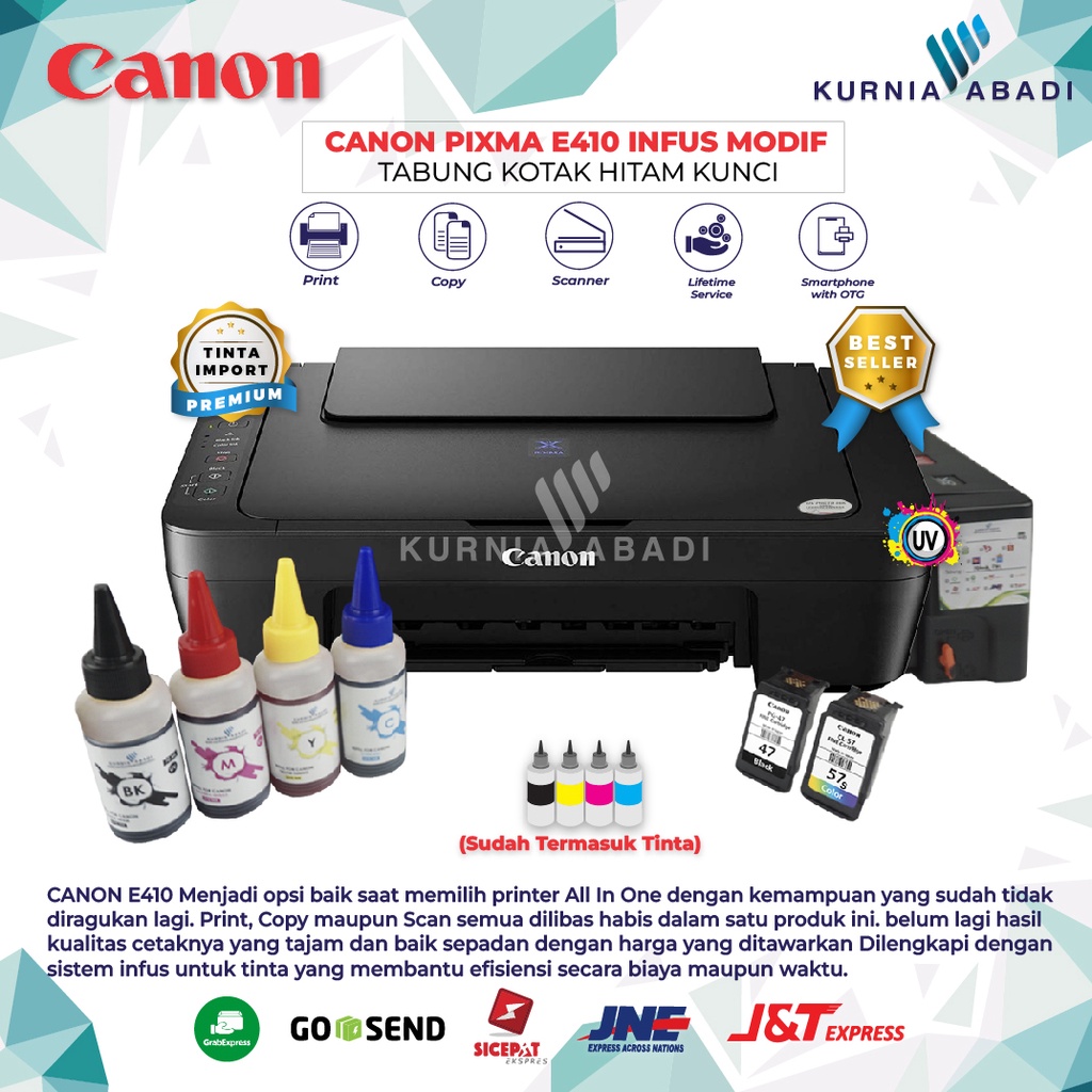 Printer Canon PIXMA E410 Infus Print Scan Copy Inkjet Tabung Kotak