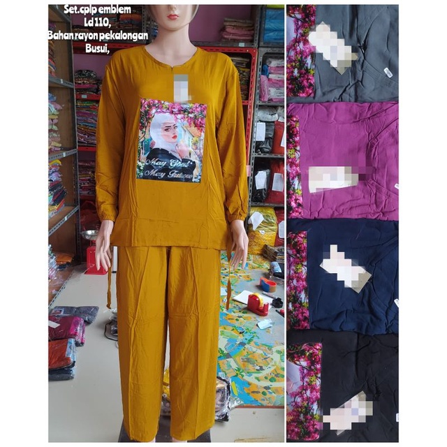 Setelan cplp emblem ld 110 rayon pekalongan one set piyama set wanita terbaru setelan harian murah