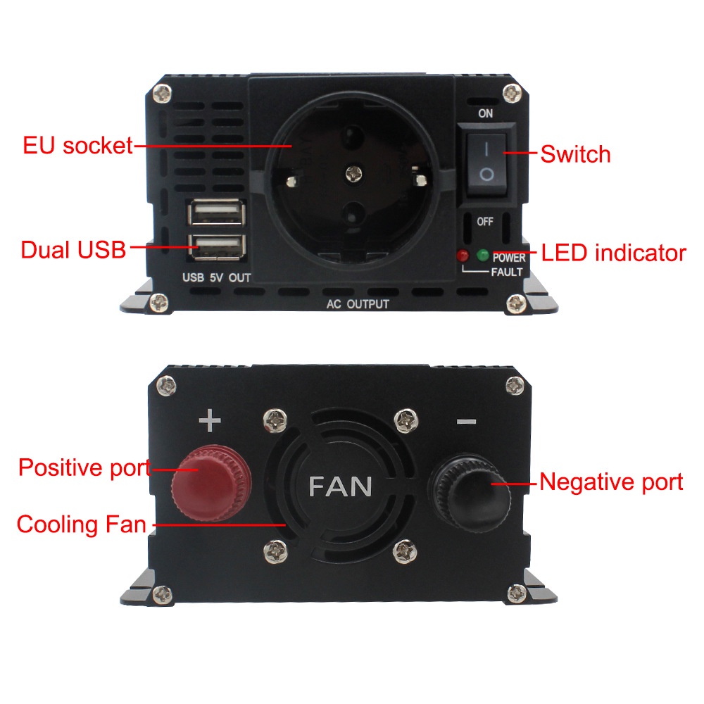 Power Inverter Pure Sine Wave PSW DC 12V/24V To AC 220V 3000W/4000W Mengubah arus DC ke AC CMZ-4000 2 USB Port LED MOBIL