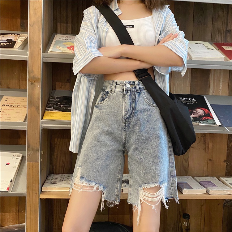 Biru muda Shorts Jeans Pants | Celana Pendek Wanita Casual Korea Jumbo