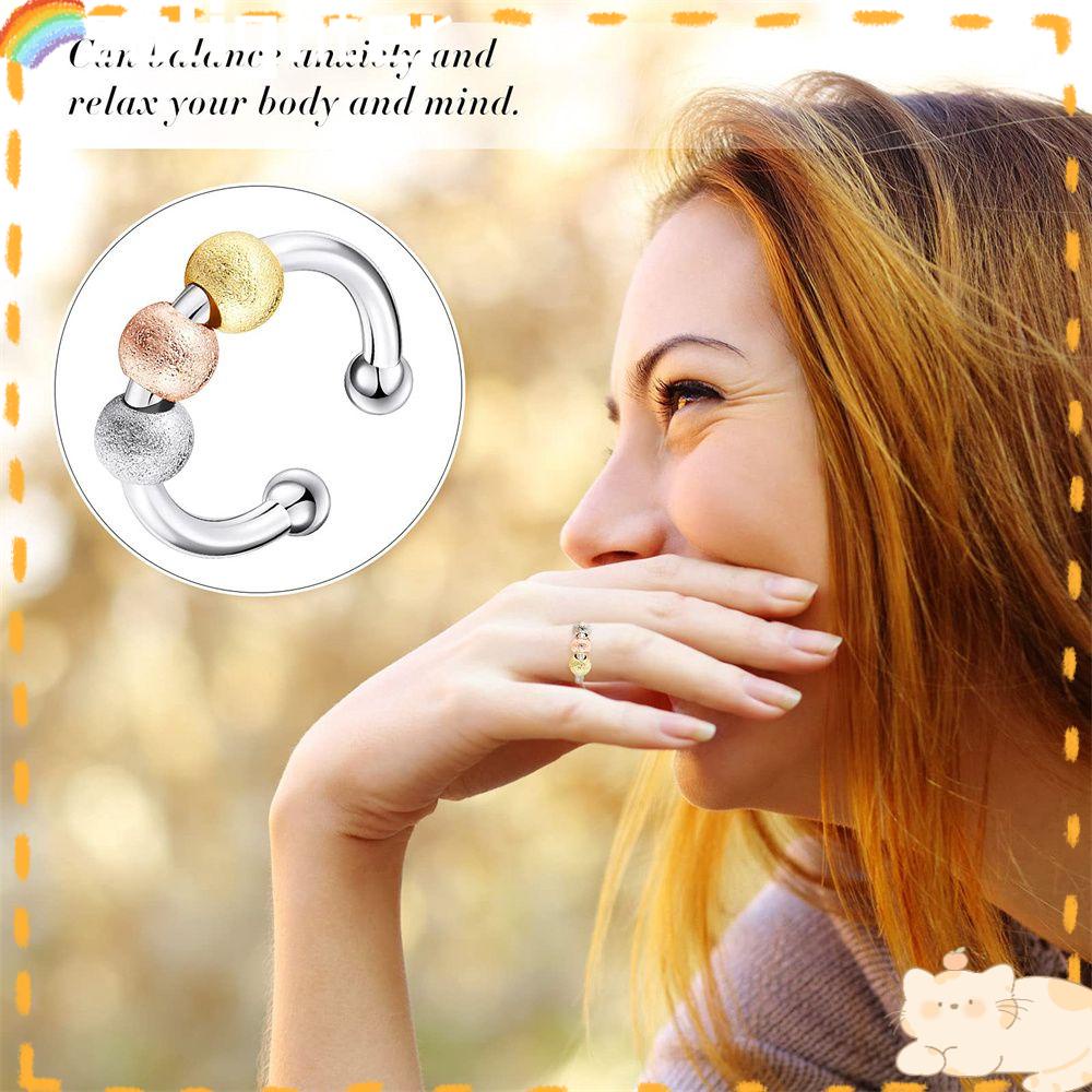 Solighter Anxiety Ring Adjustable Spinner Gadis Wanita Pereda Fidget Worry Beads