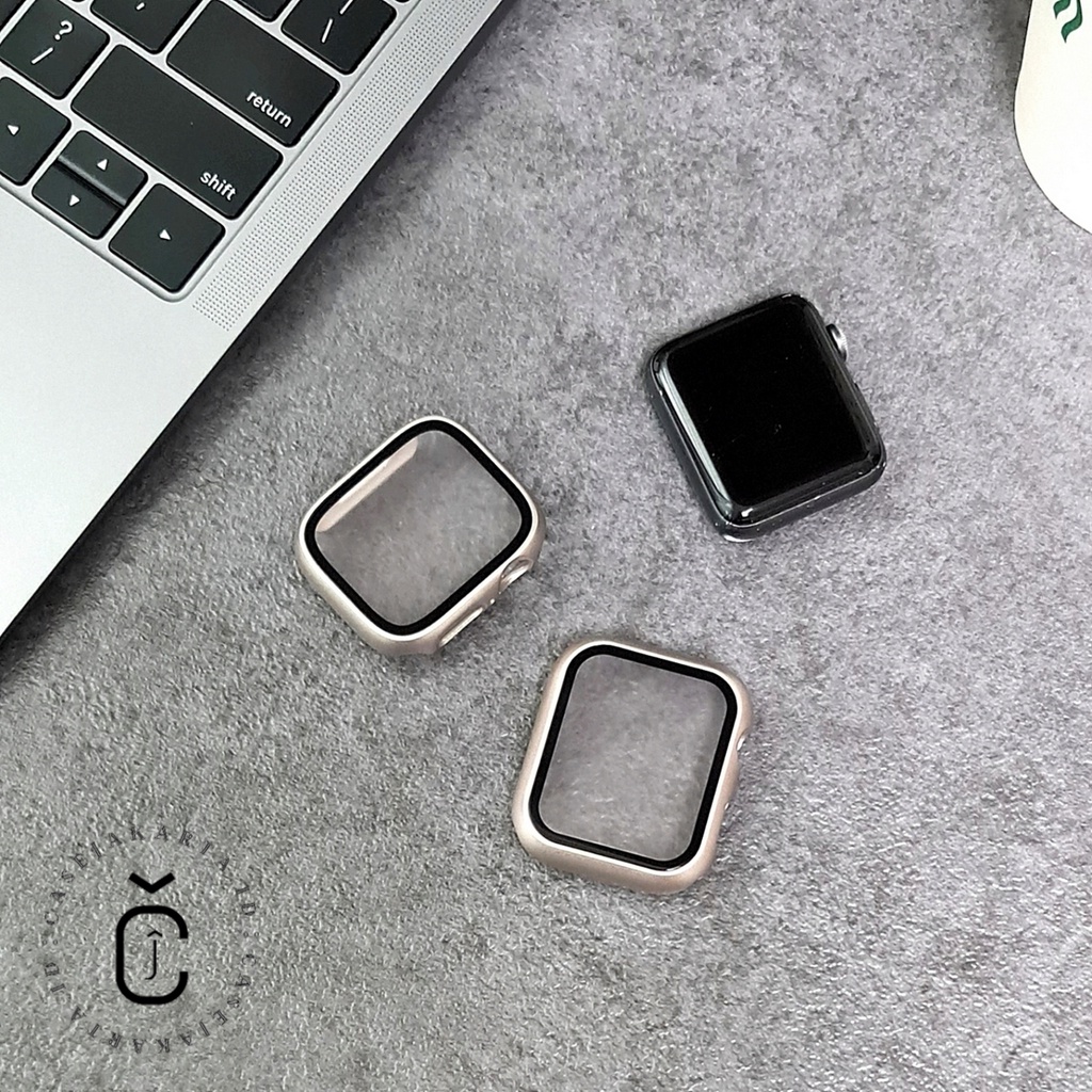 &quot; BASIC STARLIGHT COVER &quot; GLASS CASE APPLE WATCH - SERIES ULTRA 8 7 6 5 4 3 2 1 SE | SIZE 49mm 45mm 44mm 42mm 41mm 40mm 38mm | tempered glass case pelindung layar cover iwatch