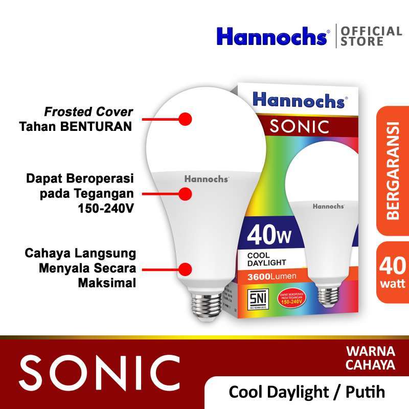 Hannochs Sonic Bohlam Lampu LED 9-12-15-20-25-30-40-50 Watt Cool Daylight Putih