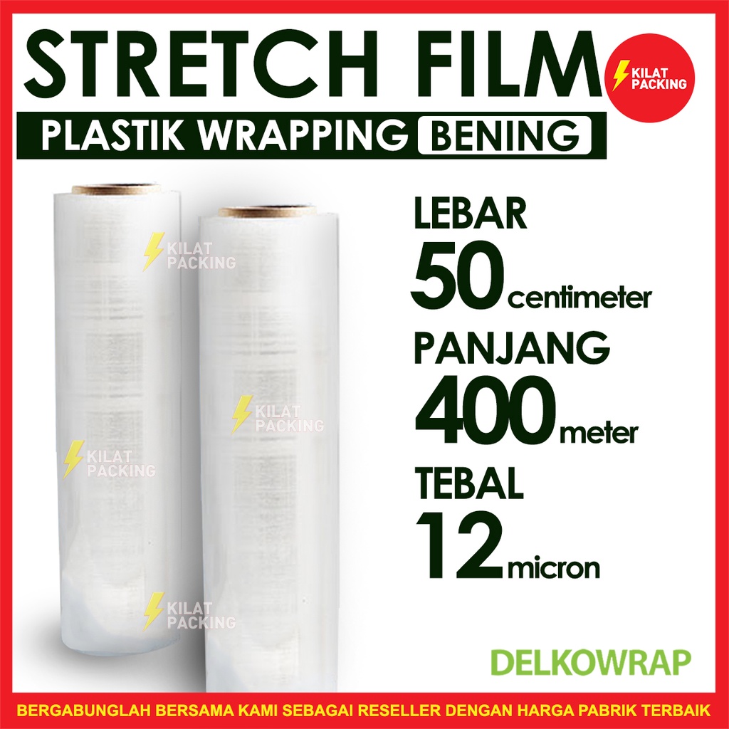 

STRETCH FILM BENING MURAH 50CM X 400M WRAPPING BARANG DELKOWRAP SATUAN