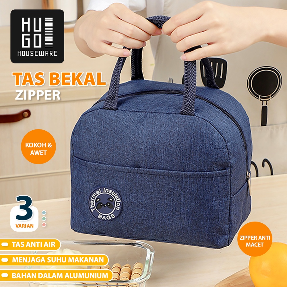 HUGO Tas Bekal Makanan Anak Tas Penyimpanan Kotak Makan Lunchbag Thermal Cooler Tahan Panas Polos