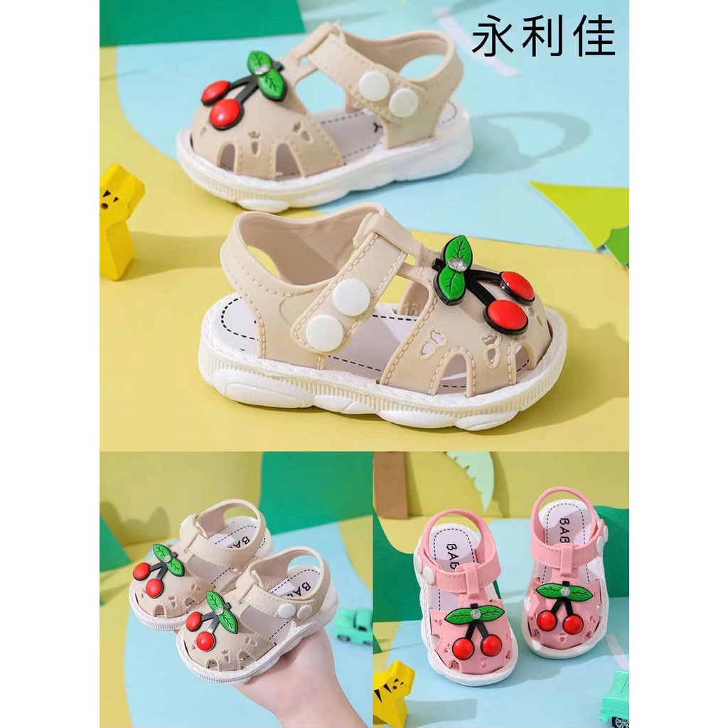 SH2134 Sepatu sendal motif ceri timbul anak perempuan bayi fashion bayi baby born bayi 3 bulan sampai 2 tahun Size 16-25