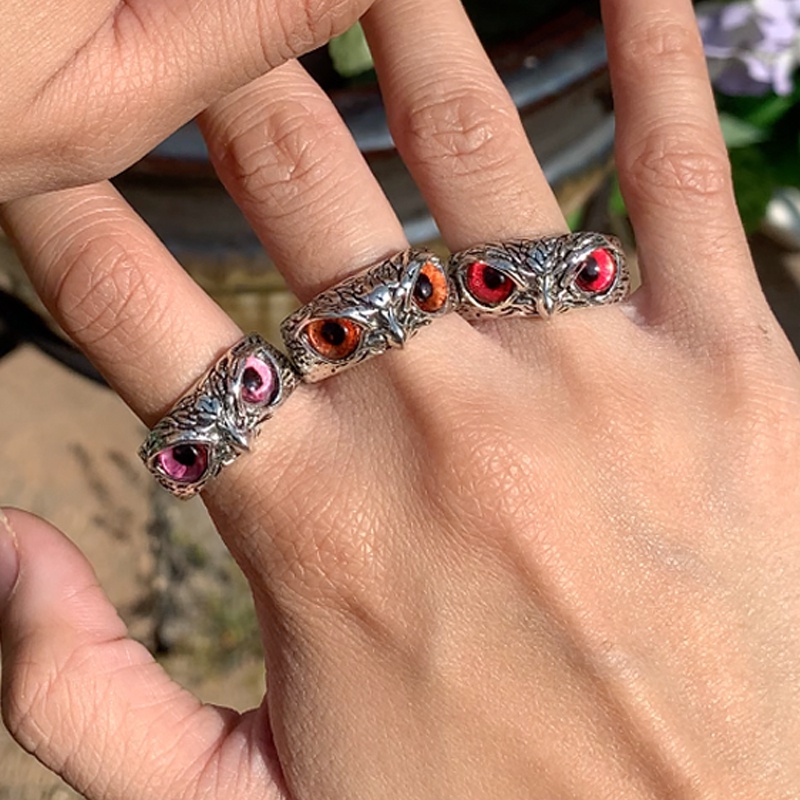 Menawan Fashion Burung Hantu Resizable Cincin Untuk Pria Wanita Multicolor Mata Warna Perak Pertunangan Pernikahan Rings Perhiasan Hadiah