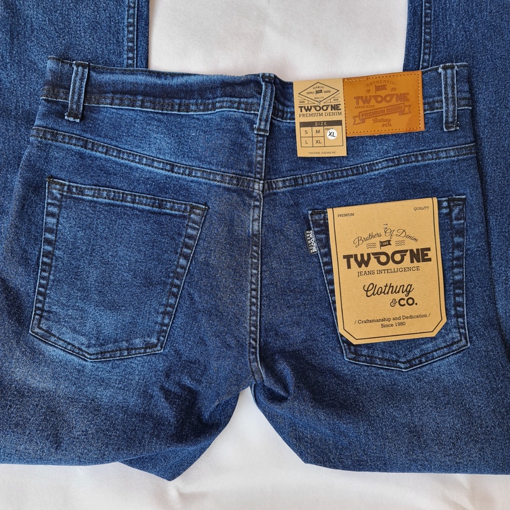 TWO ONE DENIM - Celana Jeans Panjang Pria Jeans Slim Fit Stretch Denim Biowash Scarup