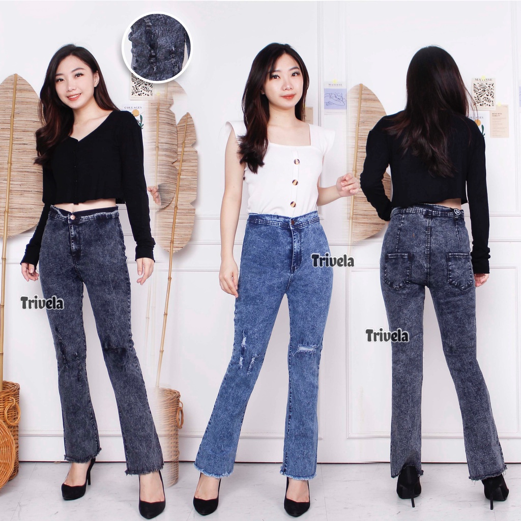 Yura Cutbray Ripped / Hw Jeans Cutbray Sobek Lapis / Hw Jeans Cutbray Hijab Friendly / Celana Panjan