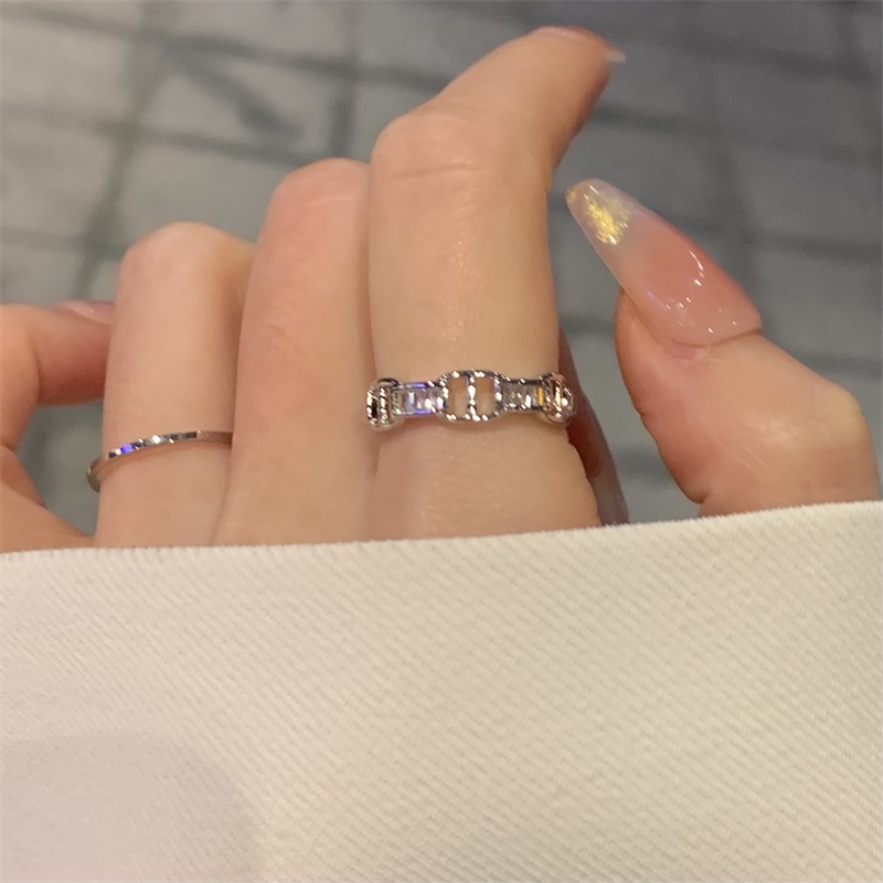 925 Perak glitter Berlian fashion Huruf D Cincin Terbuka Aksesoris Wanita Korea