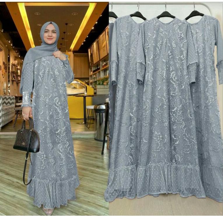 CHEKOUT ISG√Gamis Humaira brokat tile mutiara M-L-XL-XXL JUMBO / Gamis wanita brokat / Gamis brokat 