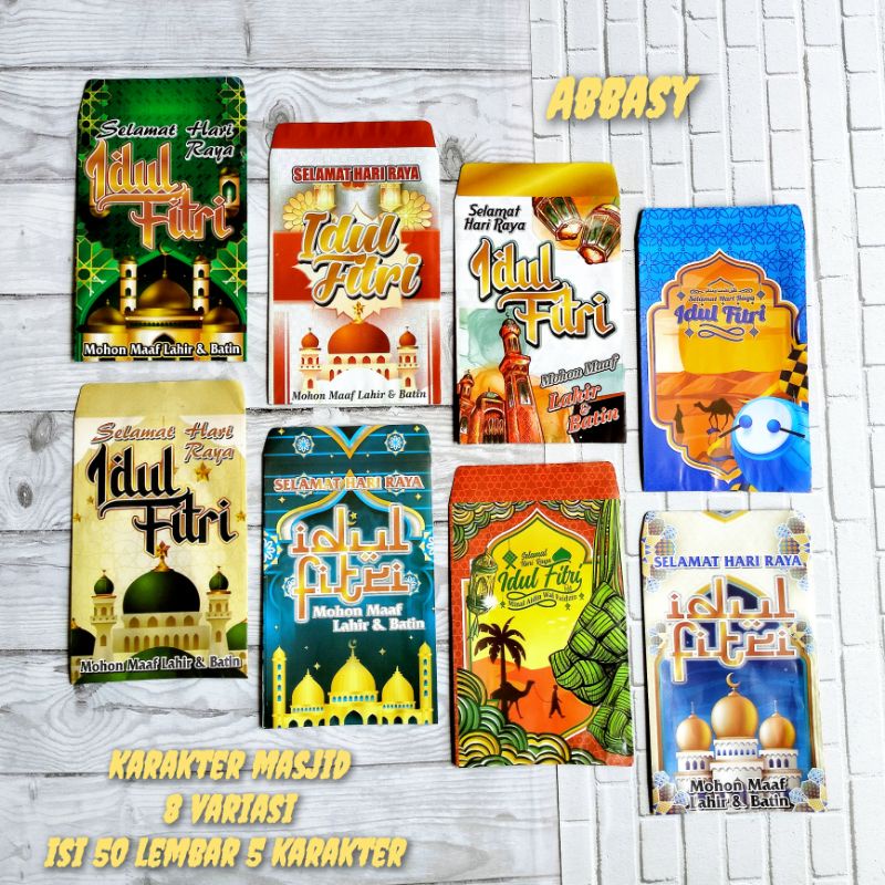 

Ampau amplop lebaran Karakter Masjid medium A 50 Lembar Mix 5 Karakter