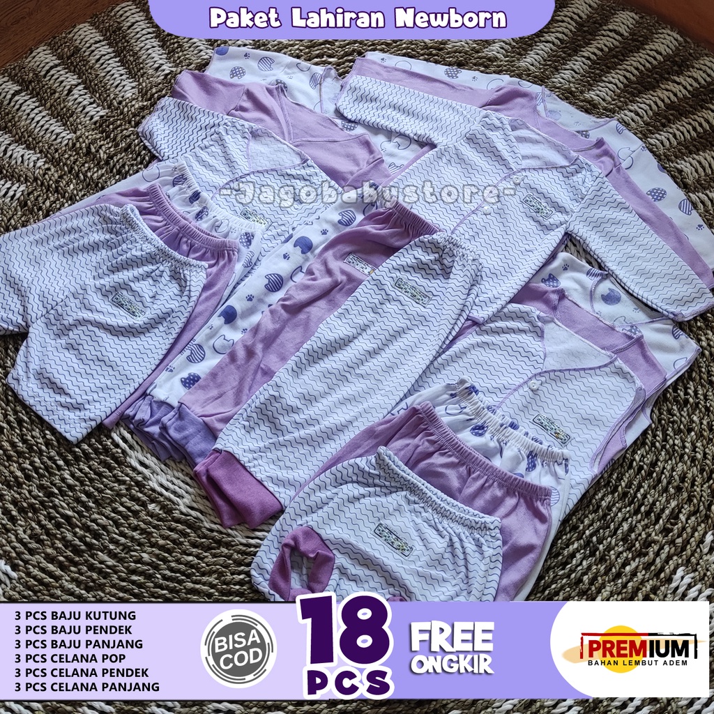 18 Pcs Baju Bayi Paket Melahirkan Pakey Lahiran Newborn Warna Ungu Cantik