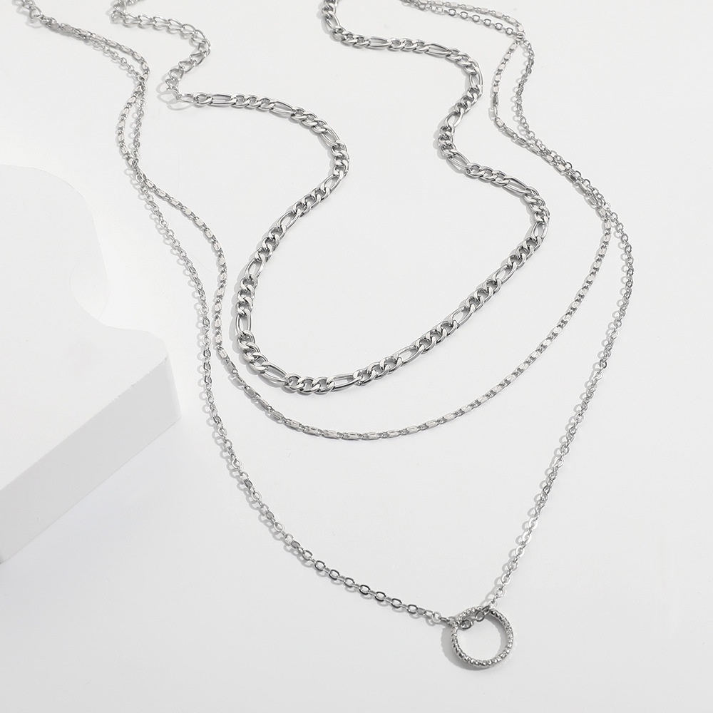 Kepribadian Kecil Multi-layer Fashion Sederhana Hip-hop Cincin Lingkaran Kalung Dua Set Kalung Dilipat2