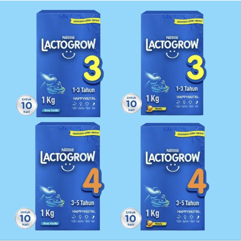 Lactogrow 3 &amp; 4 Susu Bubuk Madu | Vanila 1Kg Susu Lactogrow Box