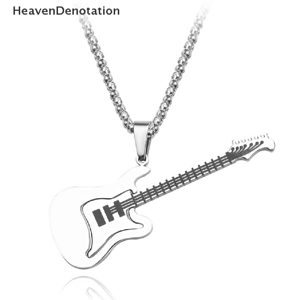 [HeavenDenotation] Hip Hop Warna Emas Hitam Perak Fashion Pria Wanita Stainless Steel Musik Rock Gitar Liontin Perhiasan Rantai Kalung Hadiah HDV