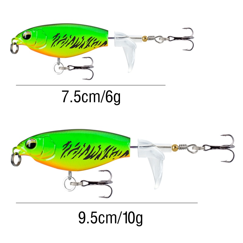 1pcs 7.5/9.5cm Topwater Ikan Kecil Lure 3D Mata Whopper Plopper 5warna Rotating Tail Fishing Bait 2kait Treble Aksesoris Pancing