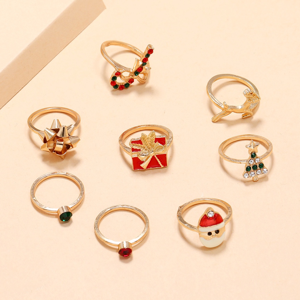 Rasa Desain Liburan Cincin Natal Titik Bor Pohon Natal Hadiah Tongkat Santa Claus Busur Elk Cincin Set