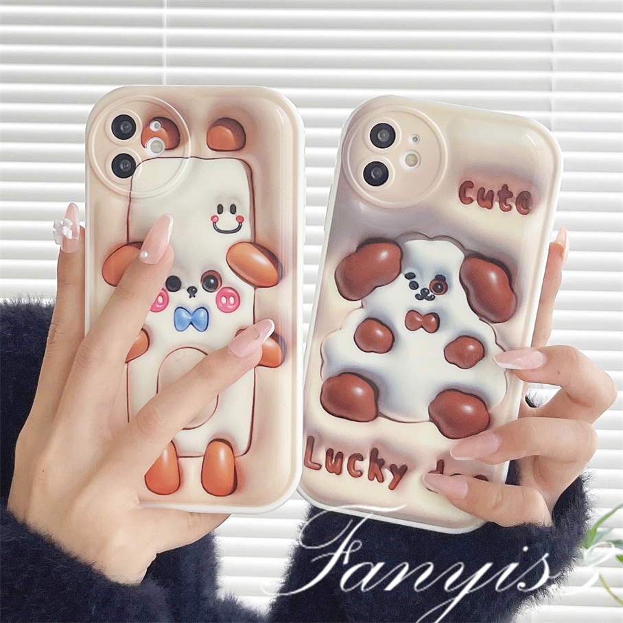 Compatible For iPhone 14 13 12 11 Pro Max X XR Xs Max 8 7 6 6s Plus SE 2020 Kompatibel Untuk Anjing Lucu 3D Vision Phone Case TPU Soft Cover Pelindung