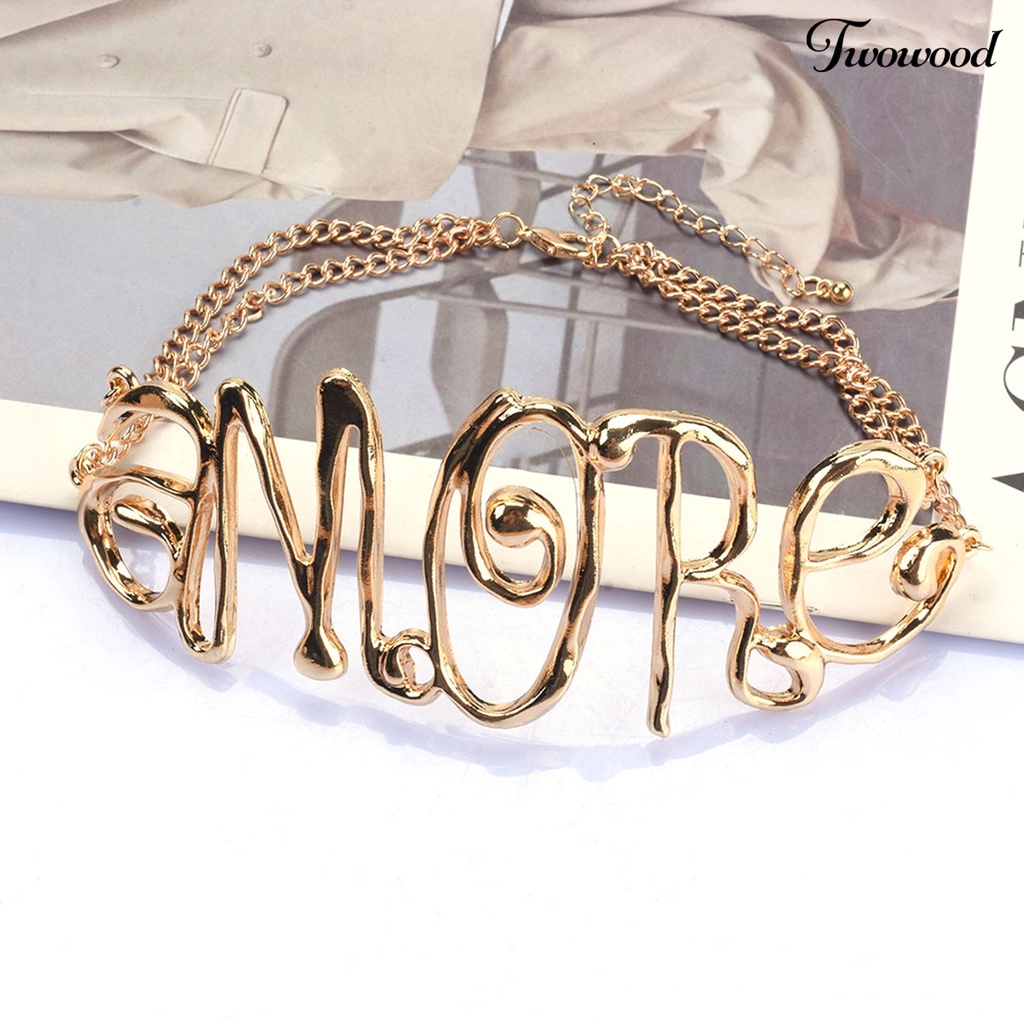 Twowood Choker Necklace Vintage Hip Hop Shiny Letter MORE Butterfly Dekoratif Hadiah Wanita Rantai Logam Kalung Pendek Retro Perhiasan