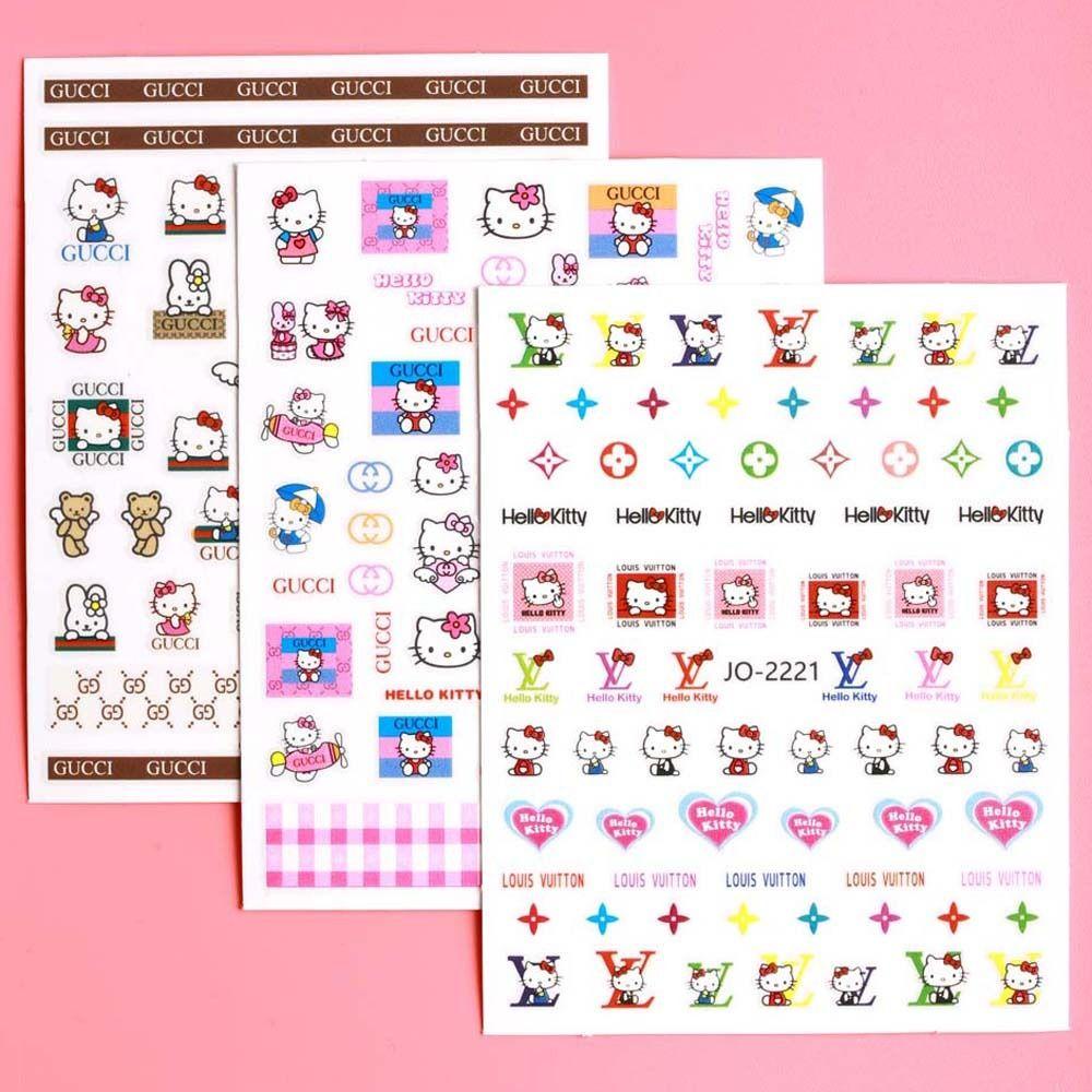 Mxbeauty Kartun Stiker Kuku Wanita Lucu Cinta Hati Ikatan Simpul Manikur Aksesoris Beruang Kitty Cat Nail Stickers