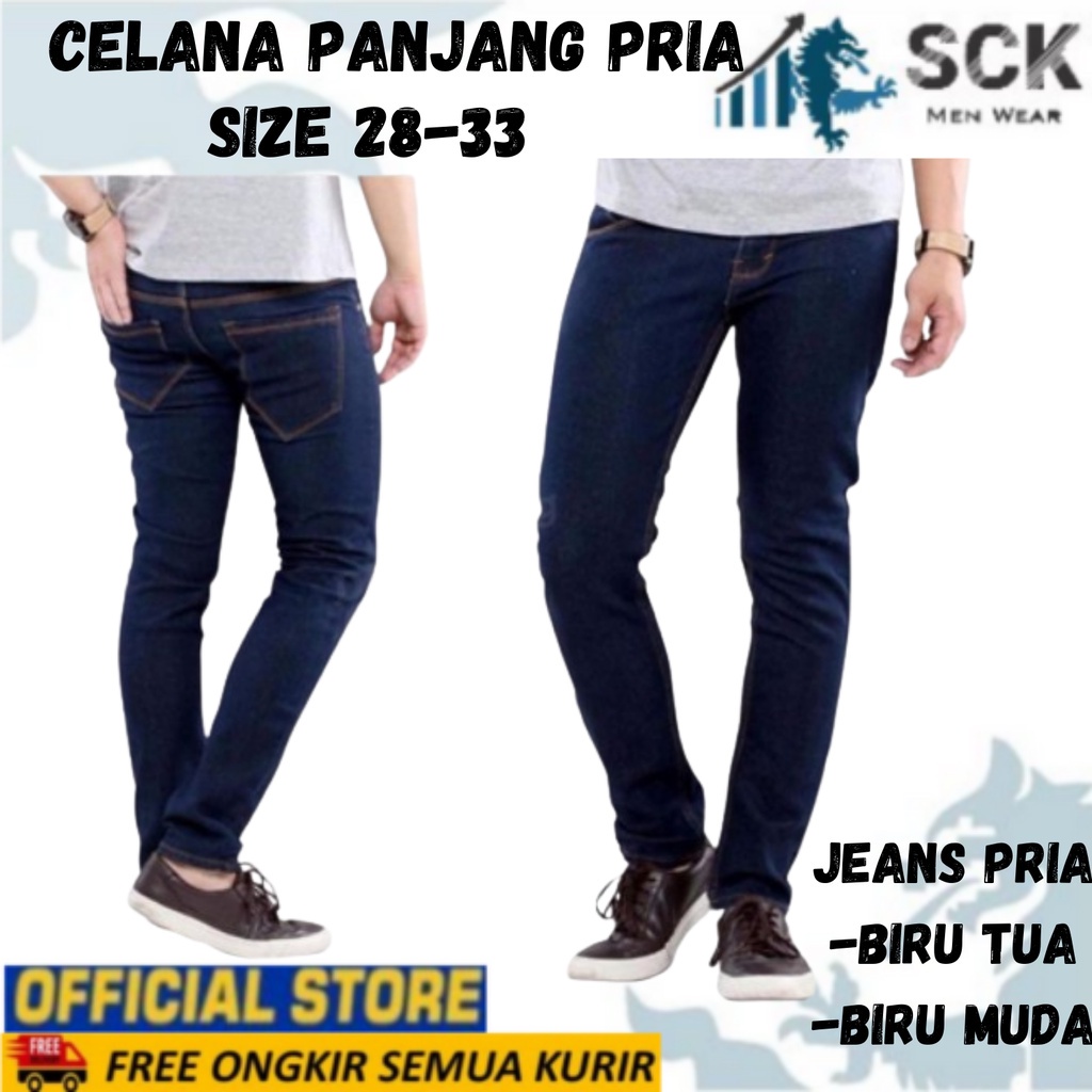 sck - Celana Jeans Pria CRV Slimfit Model Pensil Warna Biru / Celana Denim Cowok Reguler Pria Murah - sckmenwear GROSIR