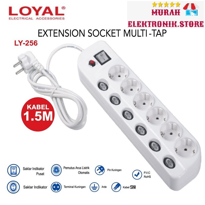 STOP KONTAK MULTI TAP 6LB LY-256 + ARDE COLOKAN LOYAL EXTENTION SOCKET