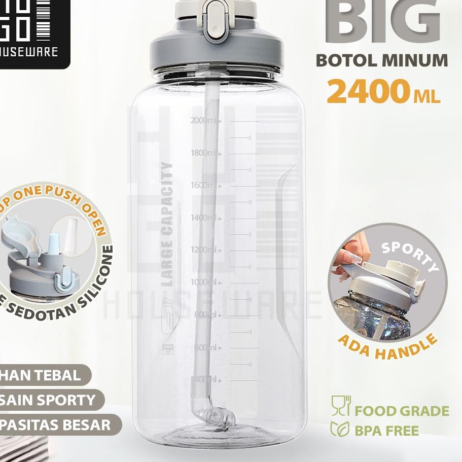 ❈ HUGO Botol Minum 2,4 Liter Jumbo Besar Anti Bocor Food Grade Tempat Air Minum 2400 ml ➦