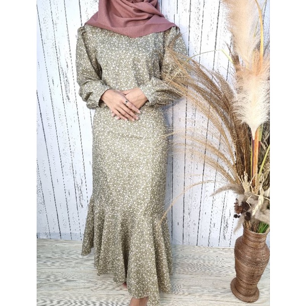 AIMEL FISHTAIL MAXI DRESS | MAXI MOTIF BUNGA