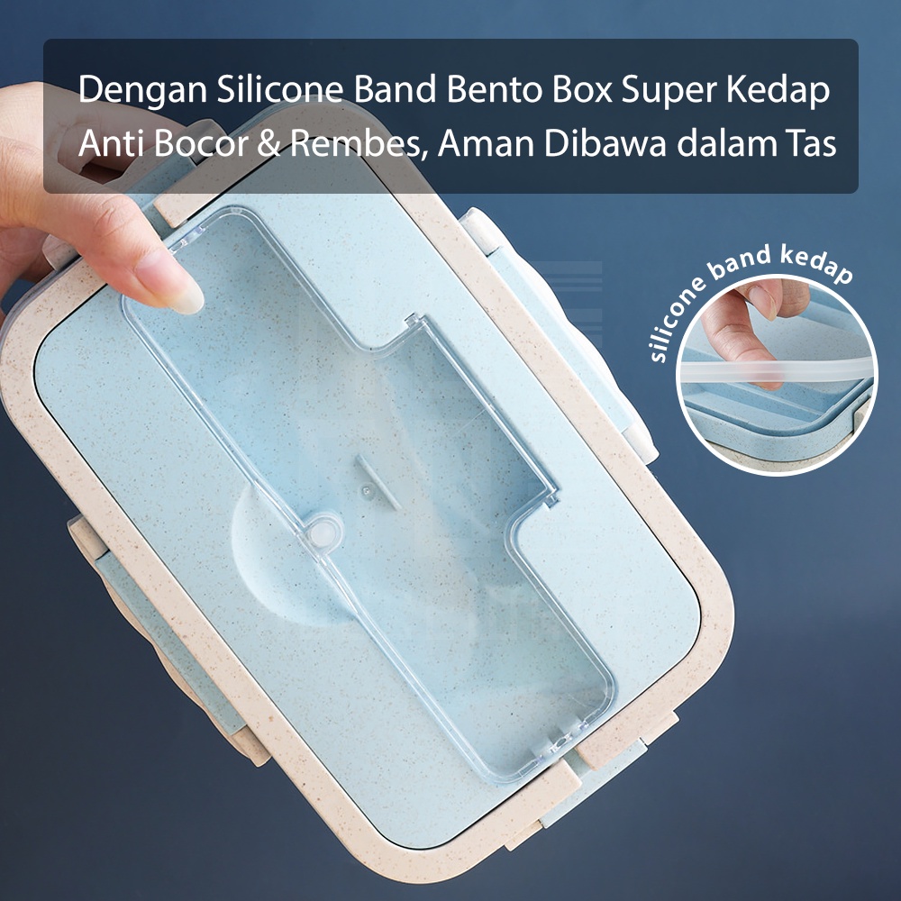 HUGO Lunchbox Jerami Kotak Bekal Makan Siang Tempat Makan 1200 ml Anti Tumpah Free Alat Makan