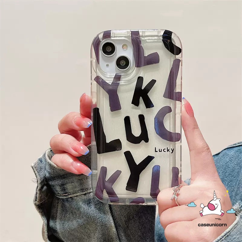 IPHONE Lucky Case Kompatibel Untuk Iphone11 14 13 12 Pro MAX 6 6S 7 8 Plus XR X XS MAX 7plus 8plus Huruf Alfabet Sederhana TPU Lembut Jatuh Bening Airbag Shockproof Back Cover