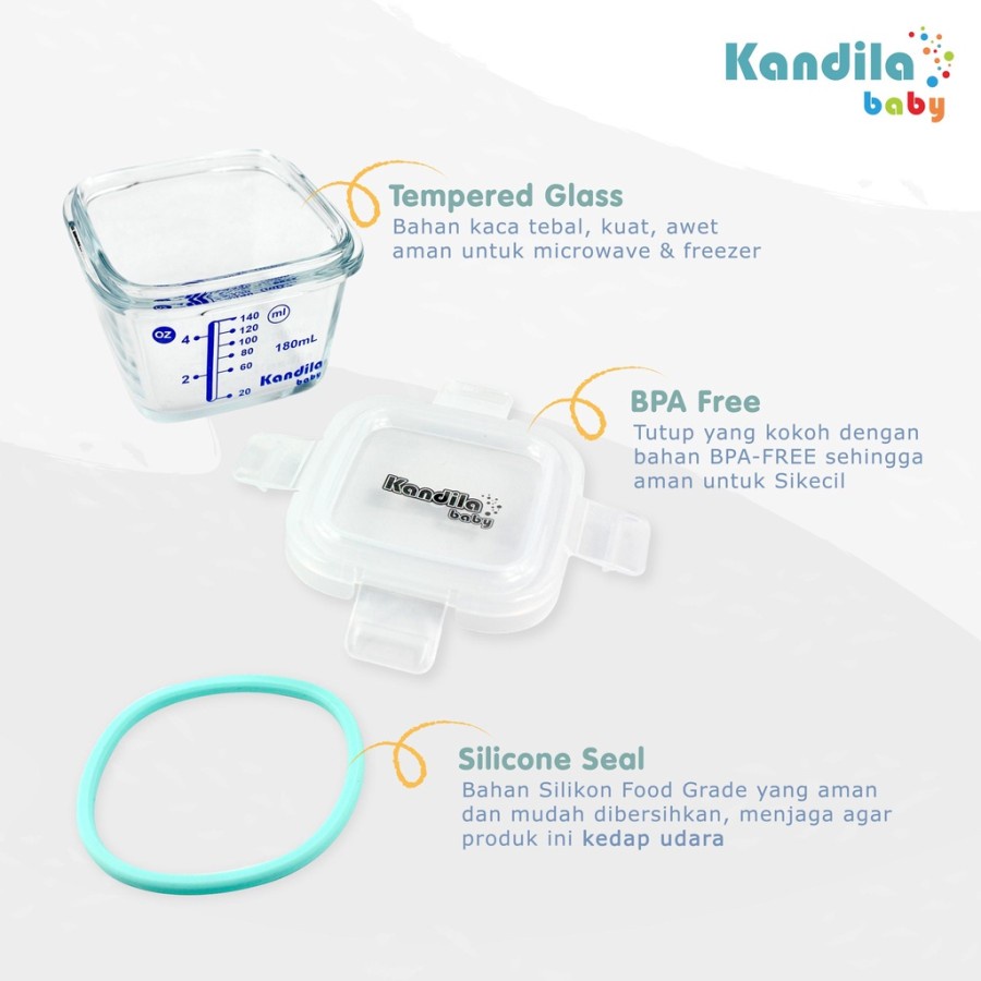 Kandila Baby Glass Food Container / Tempat Makanan Bayi