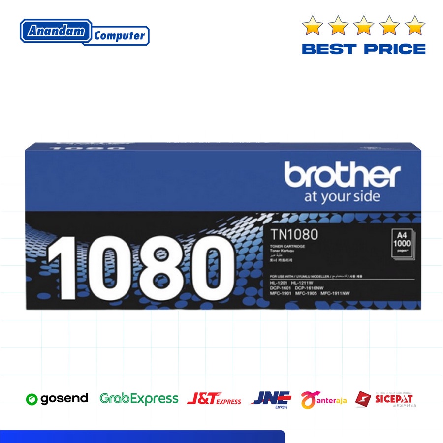 Brother Toner Black TN-1080 TN1080 Original Resmi for HL-1201 1211W