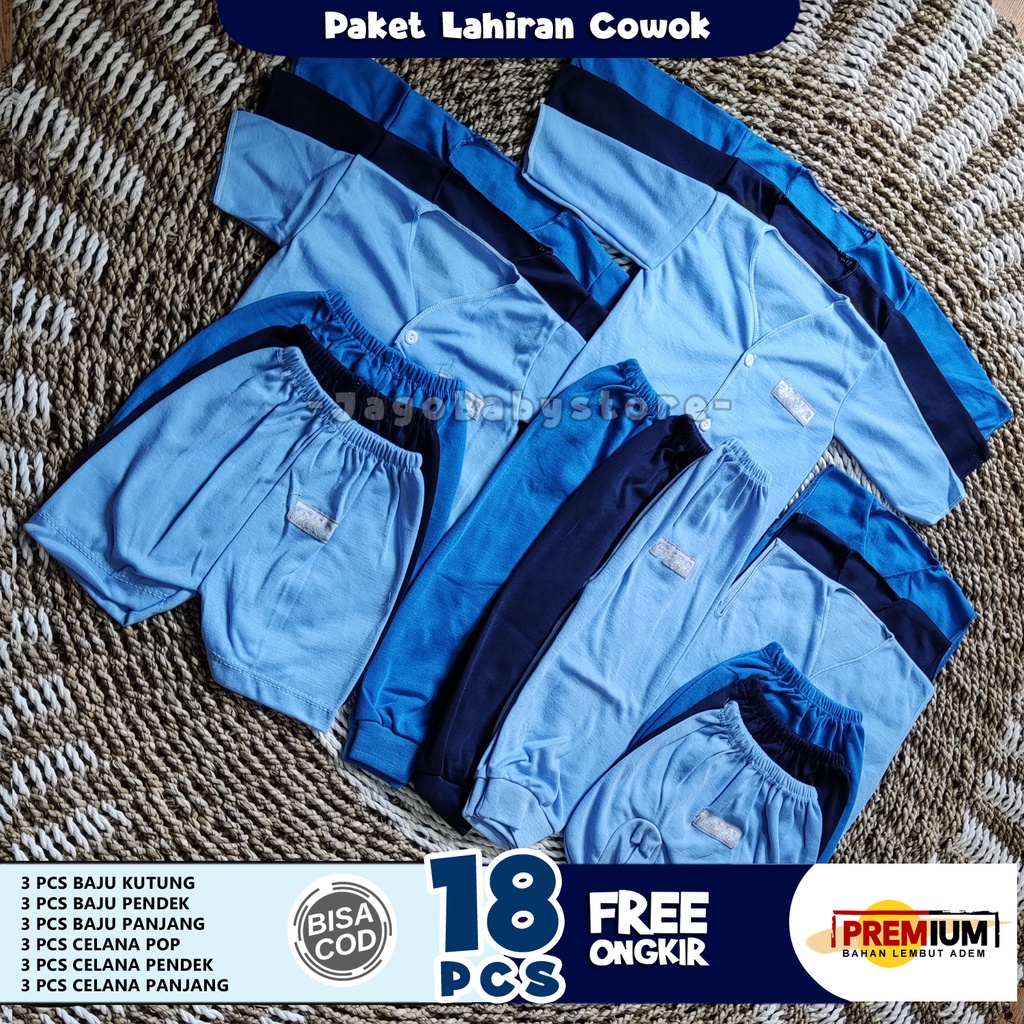 18 Pcs Paket Lahiran HPL Newborn Persiapan Lahiran Cowok Biru Polos Elegant Premium