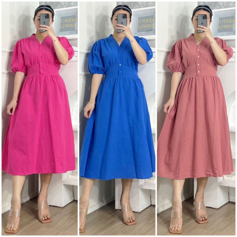 ♡ PREMIUM ♡ ORIGINAL ! ARTHEA V-NECK BUTTON MIDI DRESS  ( BUSUI FRIENDLY )